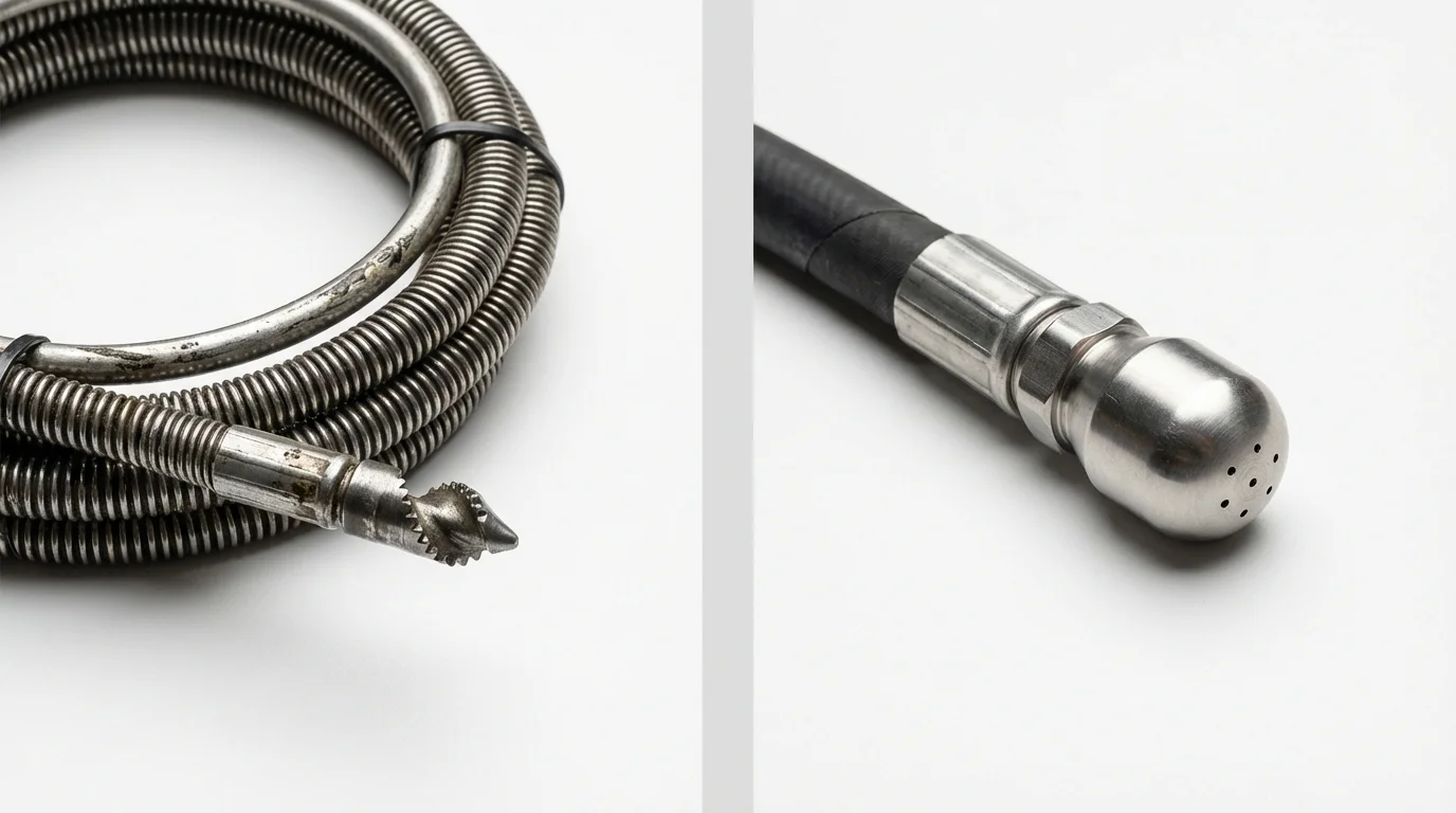 Drain snake cable and hydro jetting nozzle used for drain cleaning in Highland Mills, NY