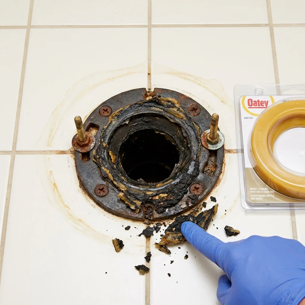 Failed wax ring showing water seepage at the base of a toilet in a Highland Mills, NY home