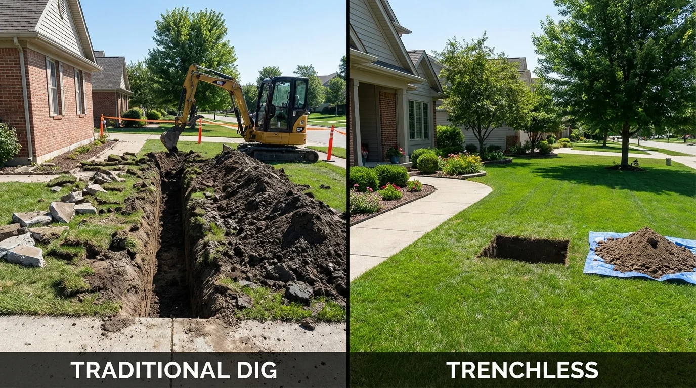 Trenchless sewer repair with minimal yard damage versus traditional excavation in Highland Mills, NY